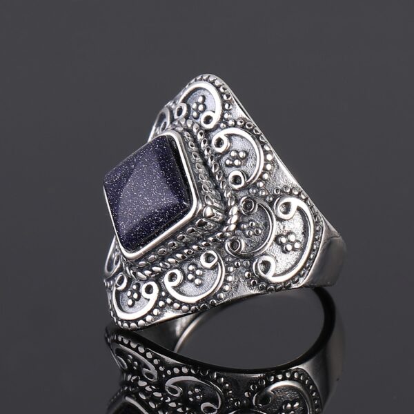 S925 Sterling Silver Rings Blue Sandstone Gemstone Rings 5