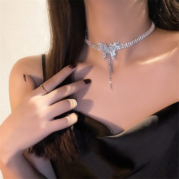 Butterfly Crystal Choker Long Tassel Rhinestone Necklace 1