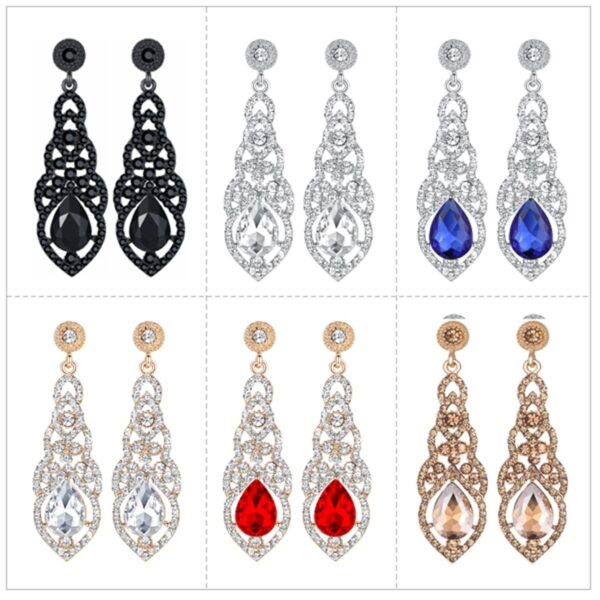 Crystal Wedding Drop Earrings Black Gold Silver Color 5