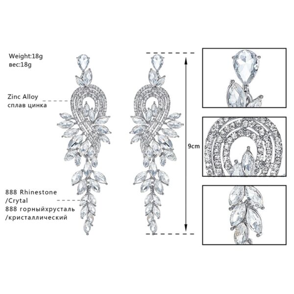 Luxury Leaves Long Drop Earrings Crystal Dangle Wedding Earrings 3