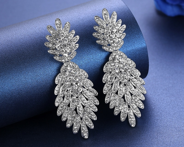 Long Drop Earrings for Bride Silver Color Crystal Rhinestone Wedding Earrings 5