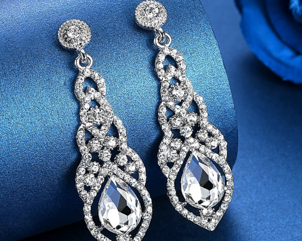 Crystal Wedding Drop Earrings Black Gold Silver Color 1