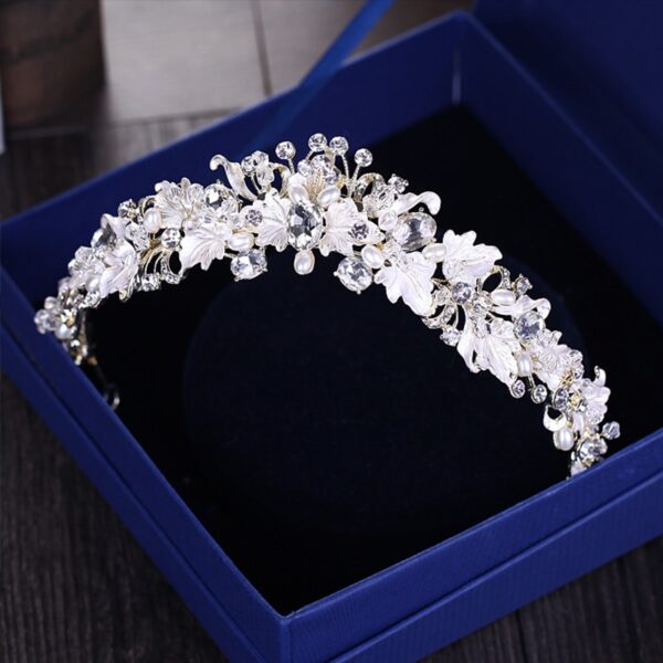 Trendy Rhinestone Pearl Crystal Wedding Crown Headband 4