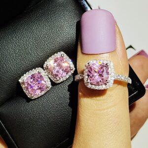2Pcs Pack 925 Sterling Silver Cut Zircon Jewelry Set Pink Color 1