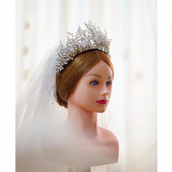 Pearl Wedding Crown Gorgeous Black Wire Handmade Headpiece 2