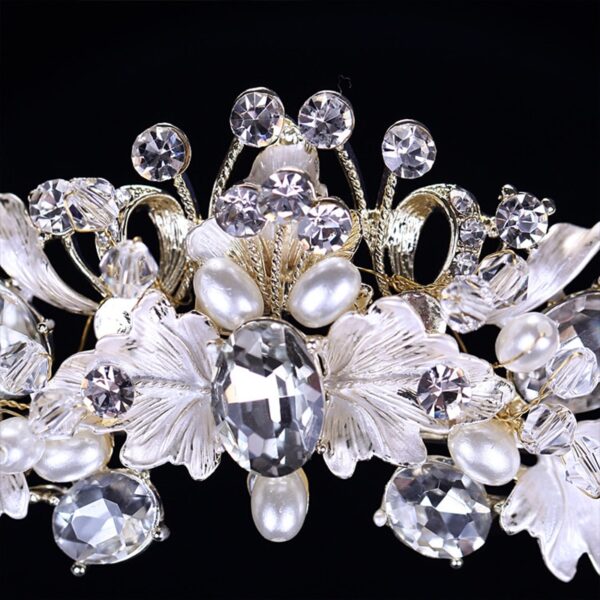 Trendy Rhinestone Pearl Crystal Wedding Crown Headband 5