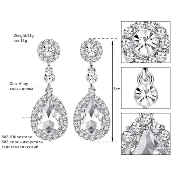 Big Crystal Bridal Wedding Drop Earrings Silver Color 5