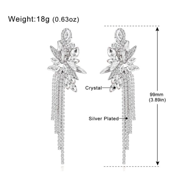 Silver Color Long Tassel Drop Earrings Crystal Rhinestone Bridal Earrings 4