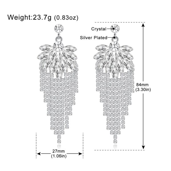 Silver Color Long Tassel Drop Earrings Crystal Rhinestone Bridal Earrings 6