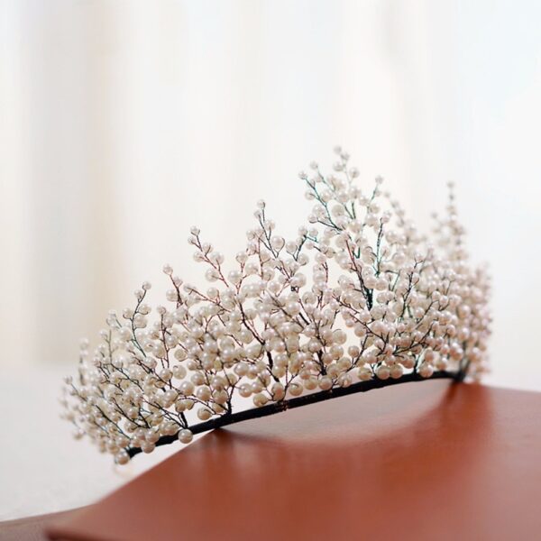 Pearl Wedding Crown Gorgeous Black Wire Handmade Headpiece 5