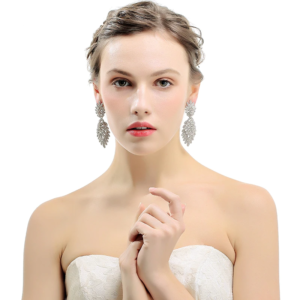 Long Drop Earrings for Bride Silver Color Crystal Rhinestone Wedding Earrings