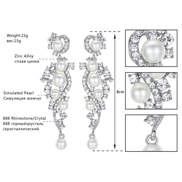 Simulated Pearl Bridal Wedding Drop Earrings Crystal Dangle Earrings 4