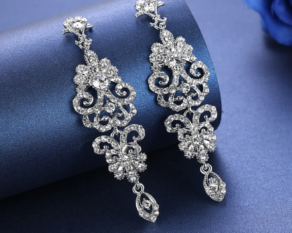 Crystal Wedding Drop Earrings Rhinestone Bridal Long Earrings 1