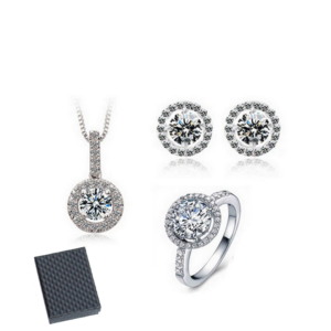 3Pcs Pack Real 925 Sterling Silver Ring Earrings Necklace Set
