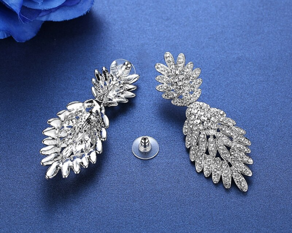 Long Drop Earrings for Bride Silver Color Crystal Rhinestone Wedding Earrings 6
