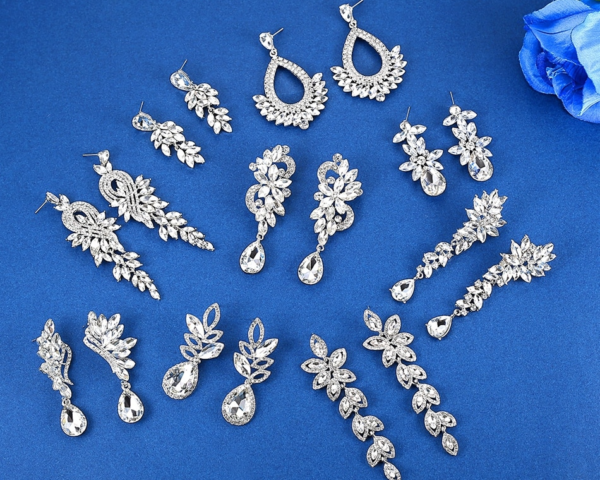 Luxury Leaves Long Drop Earrings Crystal Dangle Wedding Earrings 4