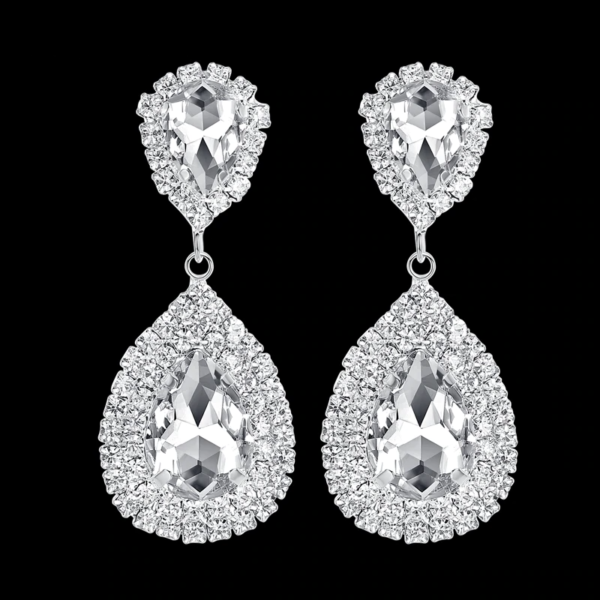 Big Crystal Bridal Wedding Drop Earrings Silver Color 1