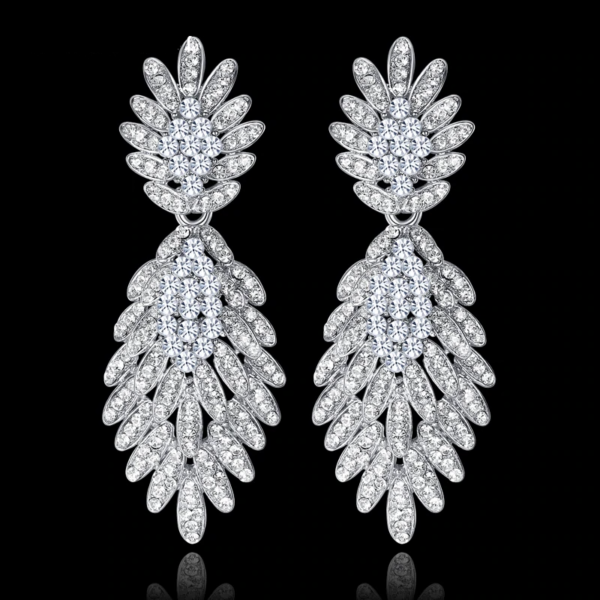Long Drop Earrings for Bride Silver Color Crystal Rhinestone Wedding Earrings 1