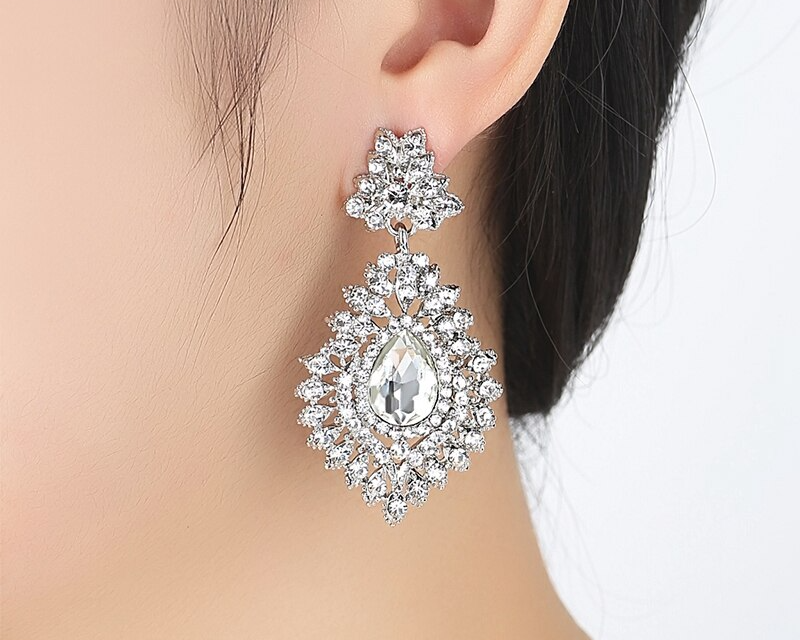 Bridal Crystal Drop Earrings Big Teardrop Earrings