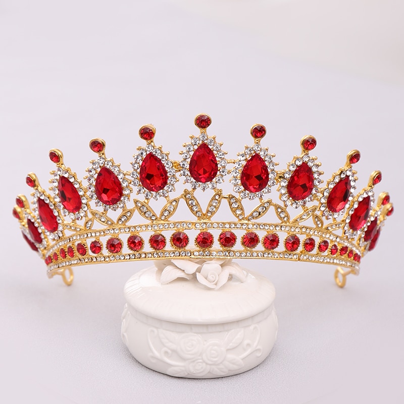 Luxury Red Rhinestone Crystal Wedding Crown