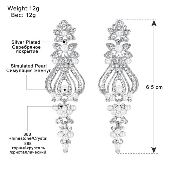 Simulated Pearl Bridal Wedding Drop Earrings Crystal Dangle Earrings 5