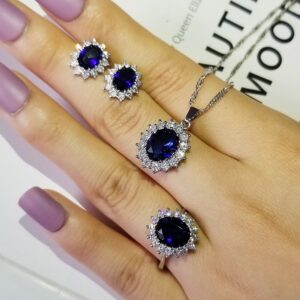 3Pcs Pack New Luxury Blue Color Sunflower 925 Sterling Silver for Women 1