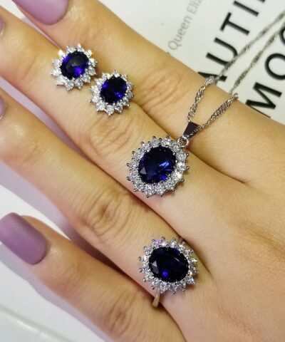 3Pcs Pack New Luxury Blue Color Sunflower 925 Sterling Silver for Women