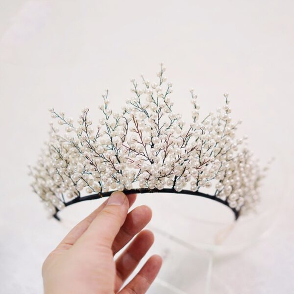 Pearl Wedding Crown Gorgeous Black Wire Handmade Headpiece 1