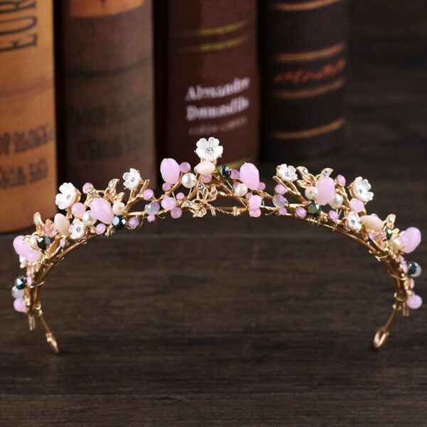 Wedding Crown Leaf Flower Gold Pearl Rhinestone 1