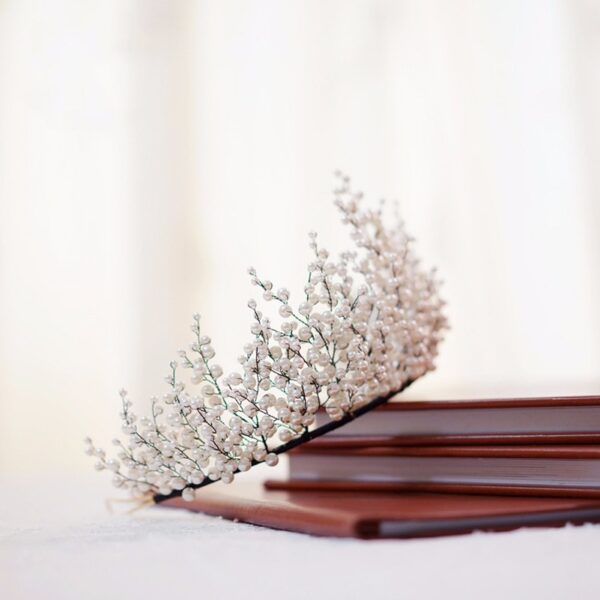 Pearl Wedding Crown Gorgeous Black Wire Handmade Headpiece 3