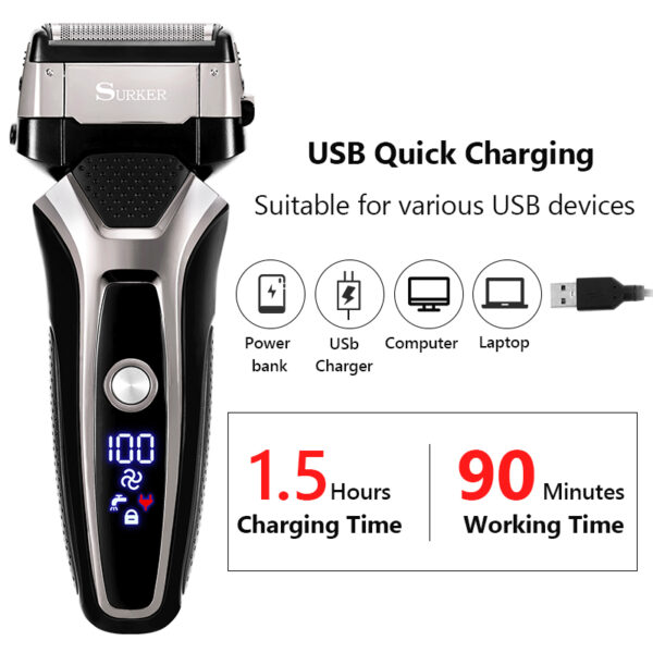 USB Rechargeable Electric Shaver Stainless Steel Shaving Machine 3D Triple Floating Blade Razor 5