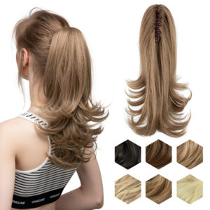 Synthetic Claw Clip In Ponytail Hair Extension Fake Blonde Hair Wavy Pigtail 1