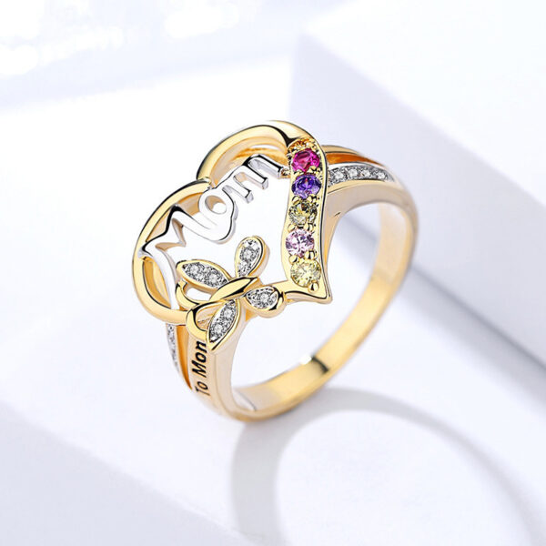 Exquisite Hollow Heart Rings for Mom Colorful Crystal Rhinestone Butterfly Rings 2