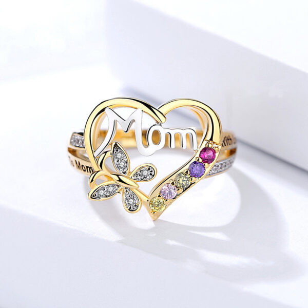 Exquisite Hollow Heart Rings for Mom Colorful Crystal Rhinestone Butterfly Rings 3