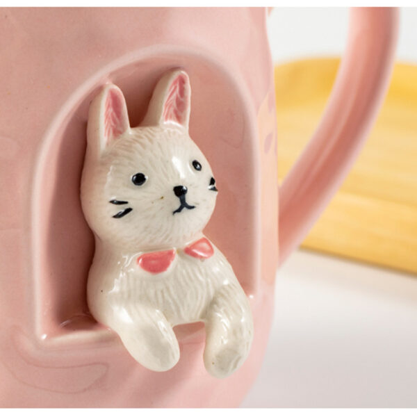 Cute Animal Relief Ceramic Mug With Lid and Spoon 5
