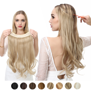 Synthetic Hair Extensions No Clip Ombre Blonde Black Pink Natural Fake Artificial Hairpiece