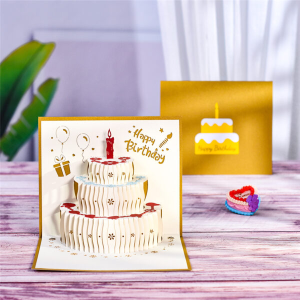 10 Packs 3D Happy Birthday Cake Pop-Up Birthday Gift Cards with Envelope Handmade Greeting Cards 5