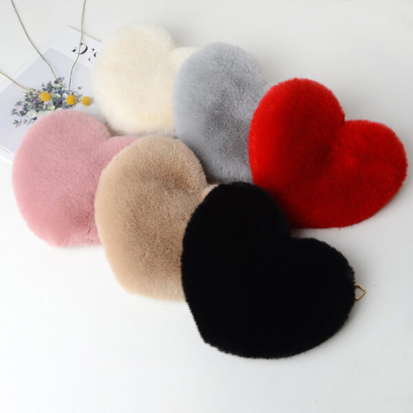 Fashion Heart Shaped Handbag Cute Faux Fur Crossbody Bag 2