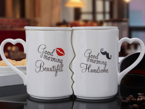 2Pcs Set Ceramic Couple Cups Lover Kiss Mugs 2