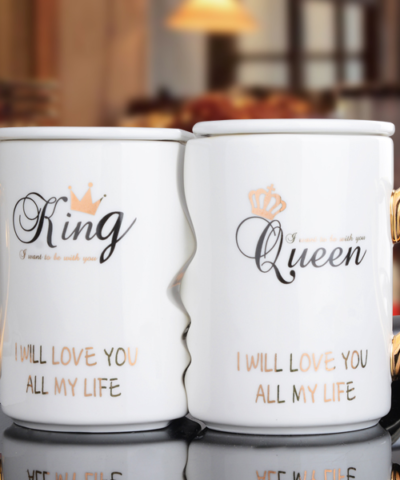 2Pcs Set Ceramic Couple Cups Lover Kiss Mugs