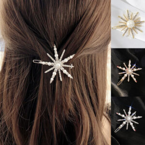 New Fashion Shining Rhinestones Snowflake Pearl Hairpin 1