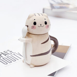 New Cute Cat Ceramic Coffee Mug With Spoon Creative Hand Painted Cup 1