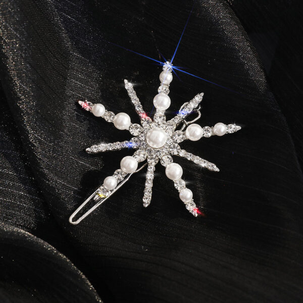 New Fashion Shining Rhinestones Snowflake Pearl Hairpin 4