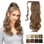 Synthetic Long Wavy Ponytail Hair Extension Blonde Hairpiece Wrap Around Pigtail