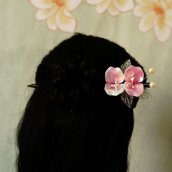 Vintage Handmade Flower Hairpins Wooden Pearls Hair Sticks 4