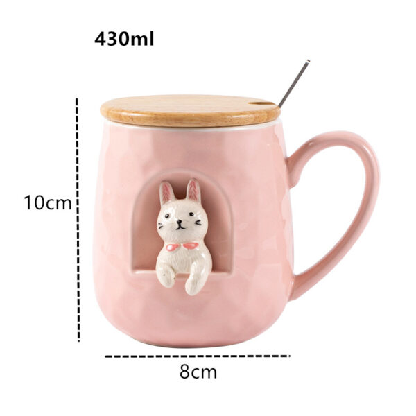 Cute Animal Relief Ceramic Mug With Lid and Spoon 6