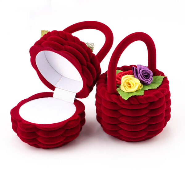 Cute Flower Basket Shape Velvet Jewelry Gift Box 6