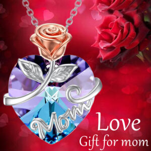 Fashion Love Purple Flower Silver Plate Necklace Heart Crystal Mother Rose Jewelry Gifts 1