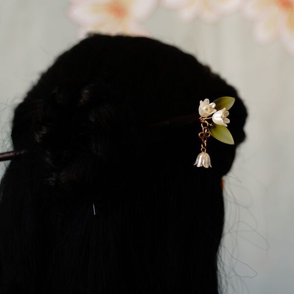 Vintage Handmade Flower Hairpins Wooden Pearls Hair Sticks 3