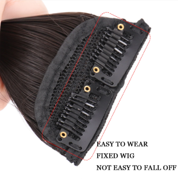 Synthetic Hair Pad Straight Black Brown Natural Fluffy Hairpiece 5